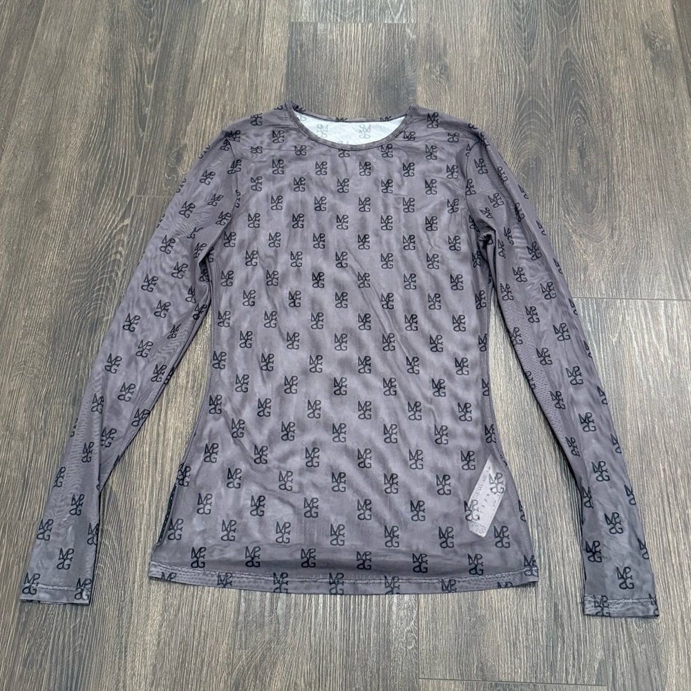 Missguided Gray Logo Mesh Long Sleeve Top Size M